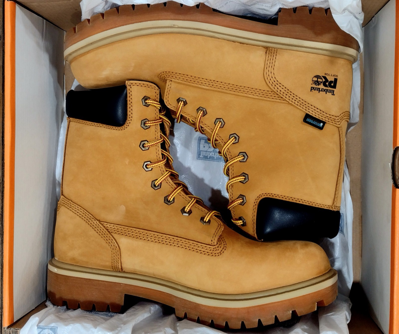 NEW Timberland Pro DIRECT ATTACH 8 Inch Men’s Sz 9.5M Wheat Soft Toe WP Boots