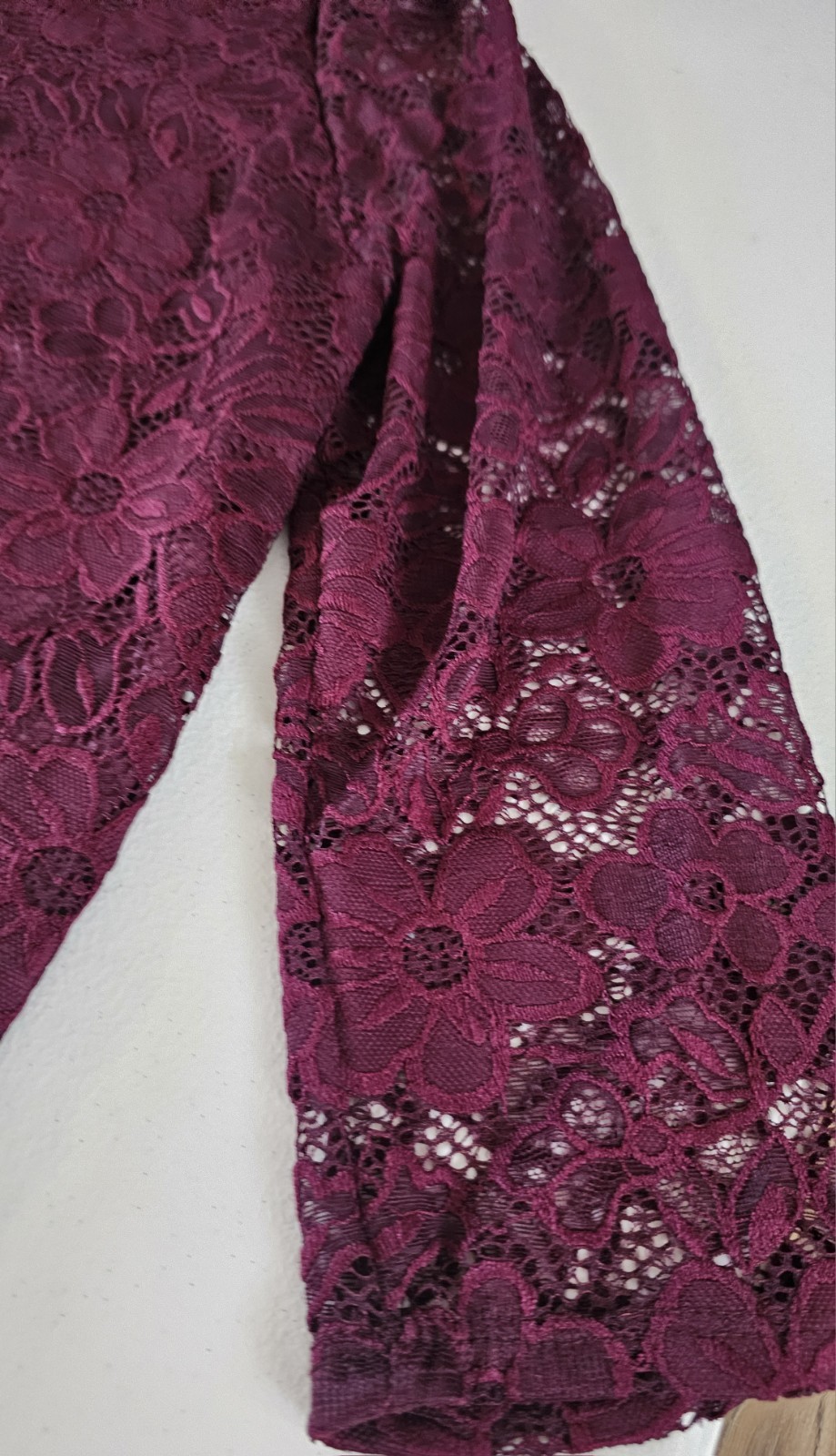Persaya Womens Blouse Burgundy Floral Lace 3/4 Sleeve Sz L NEW