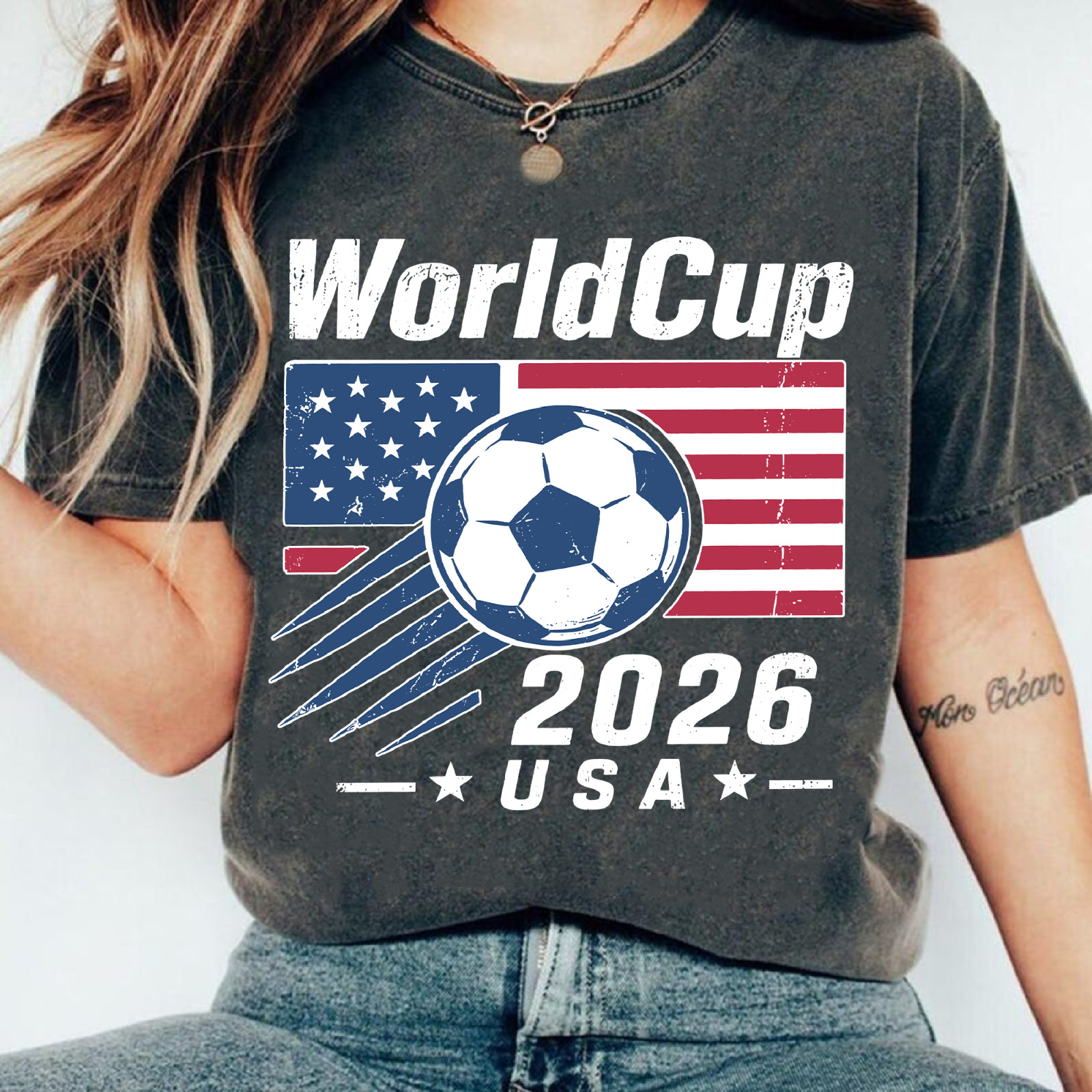 Retro USA 2026 Soccer Shirt, American Flag Football Graphic Unisex T-shirt Y2k