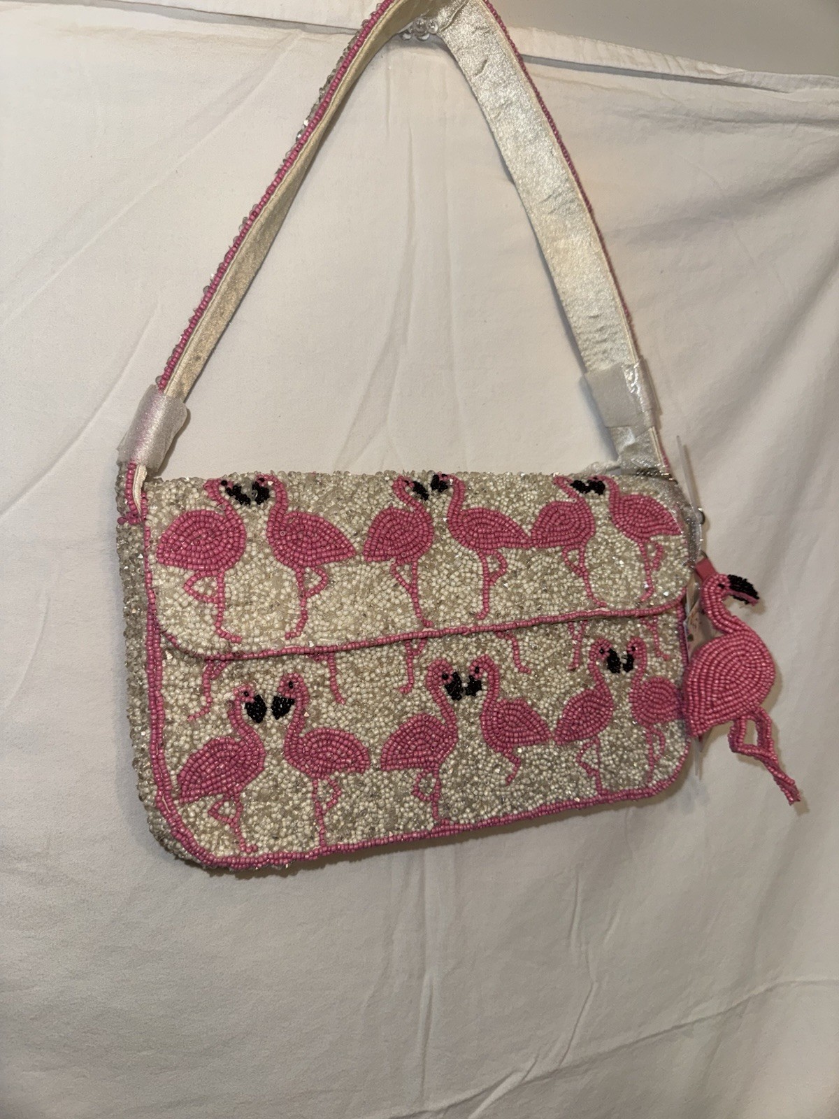 New Release Handcrafted in India Pink Flamingo Beaded Shoulder Bag Viral TikTok