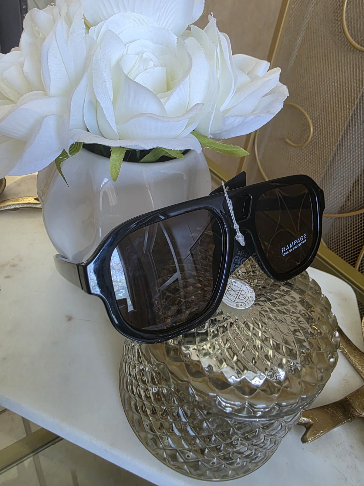 Rampage Women’s Oversized Square Sunglasses Black Plastic Brown Tinted 100% UV