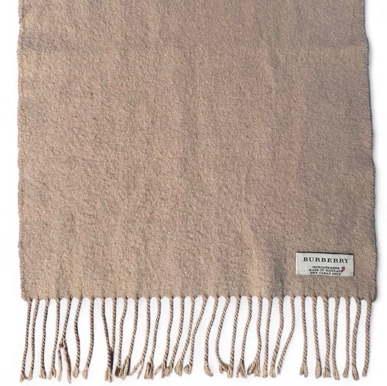 Vintage Tan Burberry Scarf With Embroidered Logo 100 % Cashmere