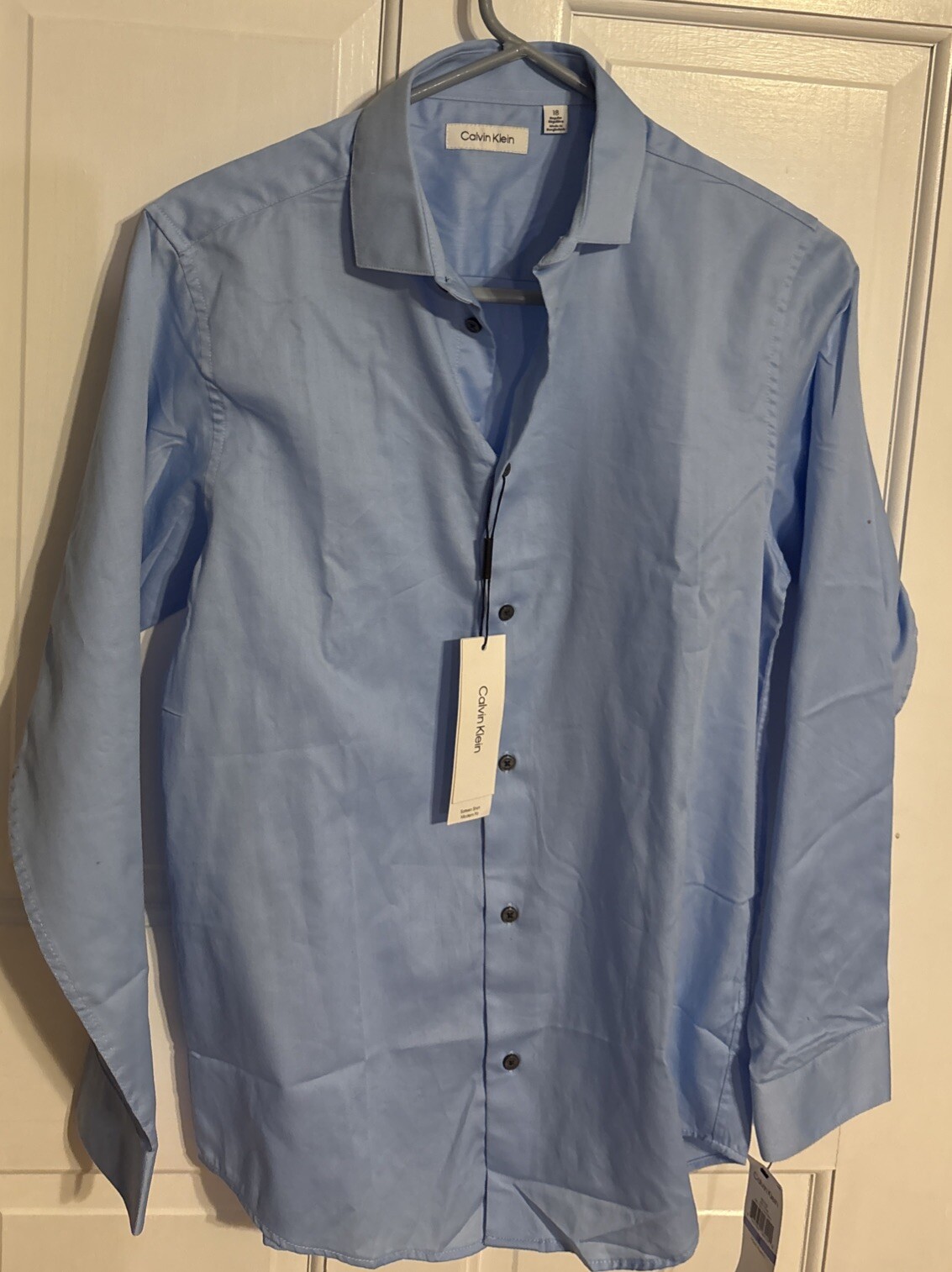 Calvin Klein Dress Shirt Young Men Blue Sz 18 Long Sleeve Button Front NWT