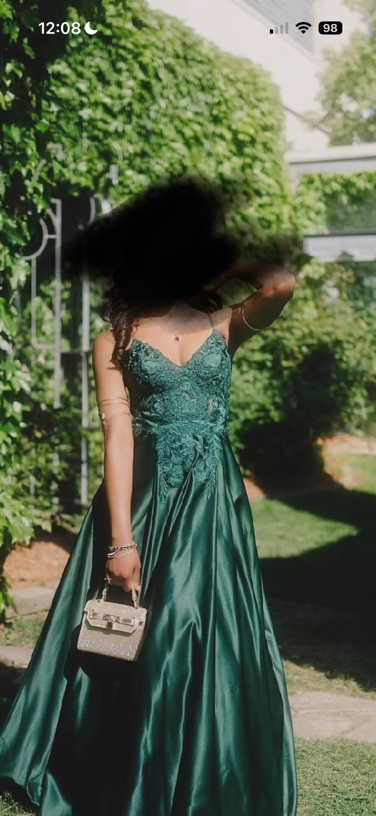 Green Kloey Satin Lace A-Line Ball Gown