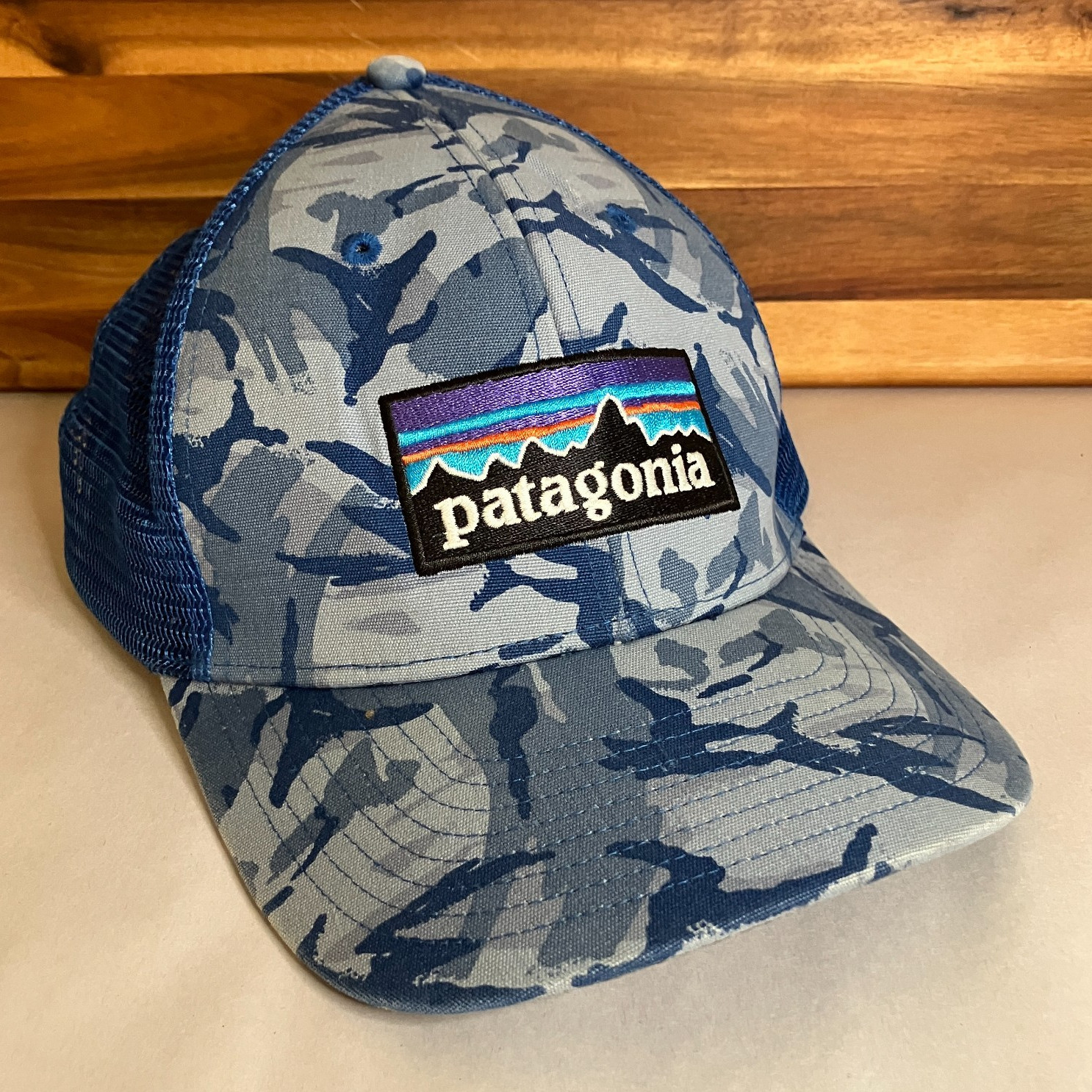 Patagonia Trucker Hat Blue Camo Mesh Snapback Cap One Size Big Camo P-6 LoPro