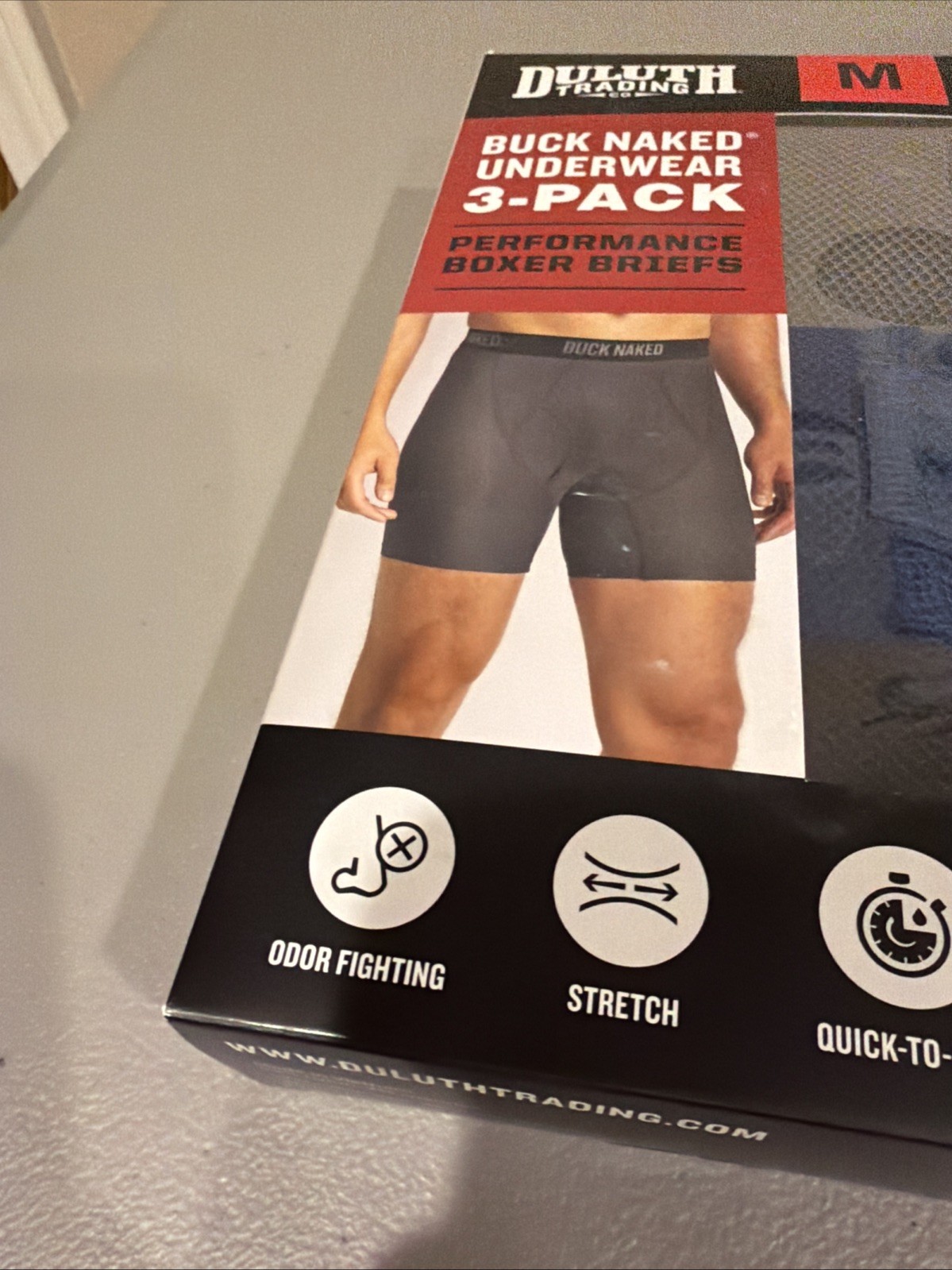 NEW Duluth Trading Buck Naked Boxer Brief 3 Pack Men’s MEDIUM Blue Gray Black