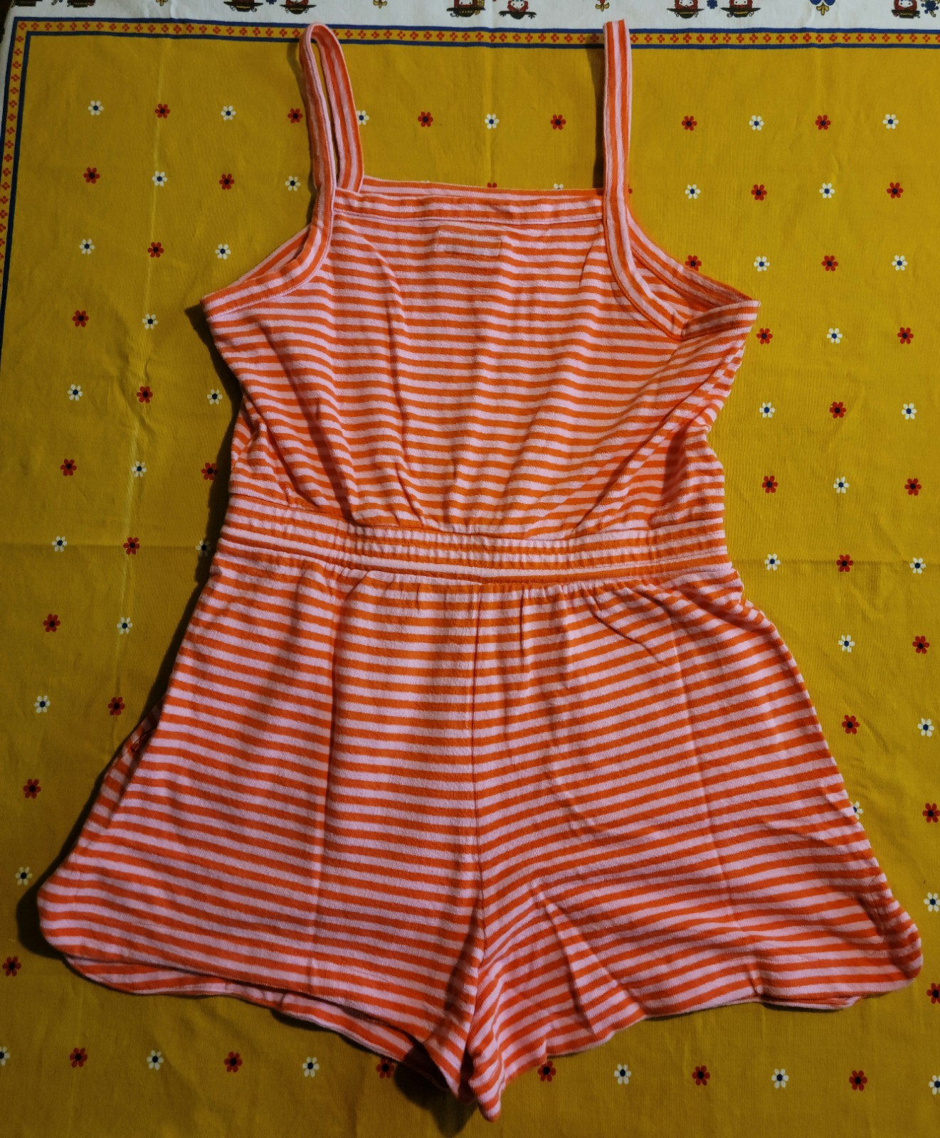 Women’s Free Assembly Orange Pink Striped Sleeveless Cotton Terry Cloth Romper M