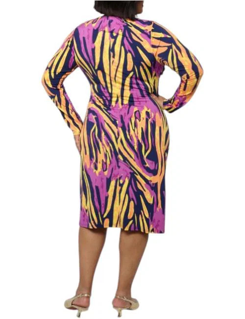 Vivica A. Fox Women’s Signature Ruched Knit Midi Dress Abstract Zebra