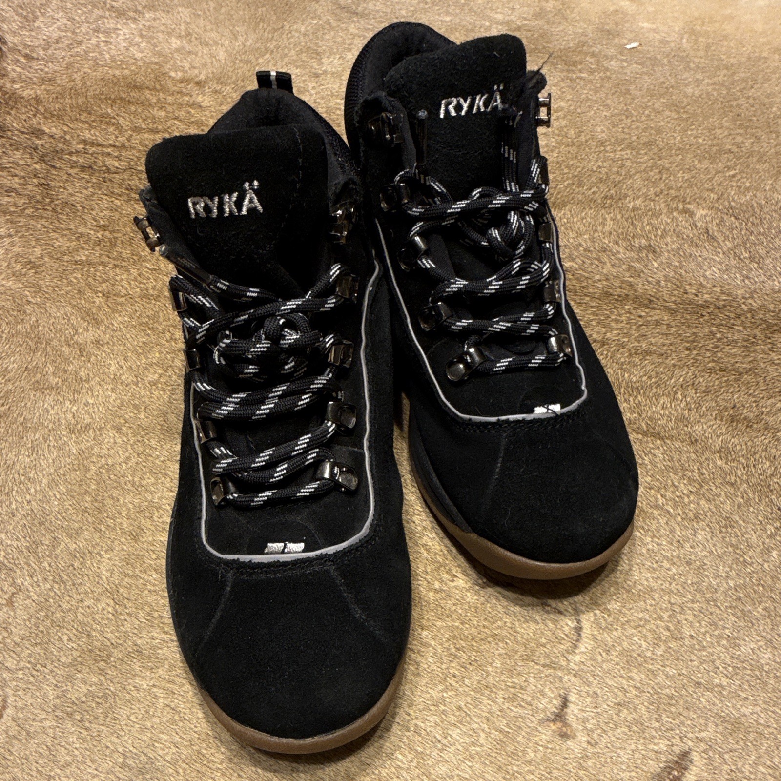 Ryka Terrain Hiking Ankle Boots Black Suede Leather US 7.5W Waterproof Lace Up