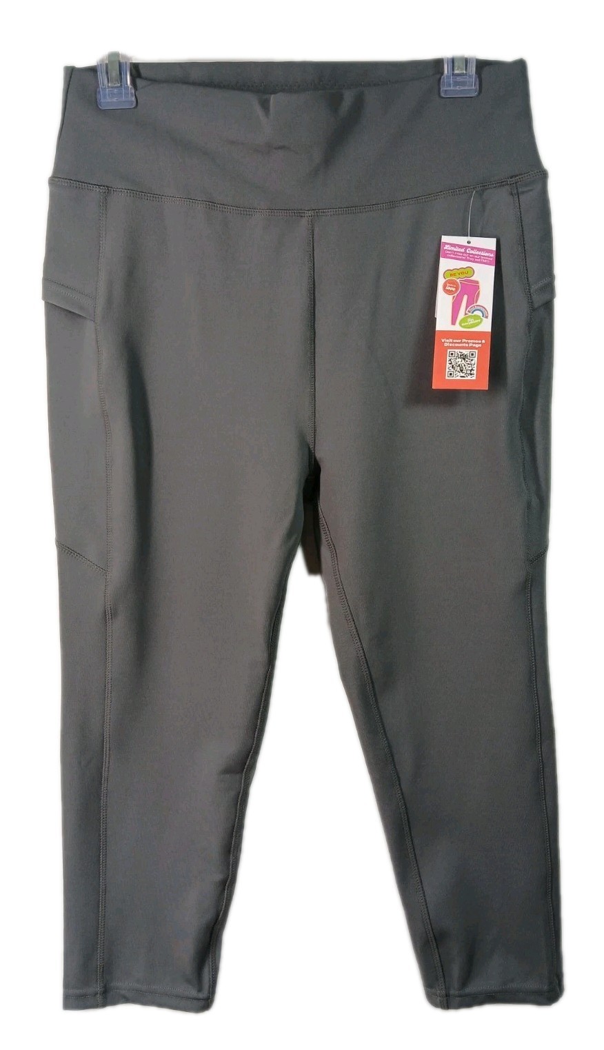 Pop Fit Womens Grey High Rise Capri Pants With Pockets POP2625-33