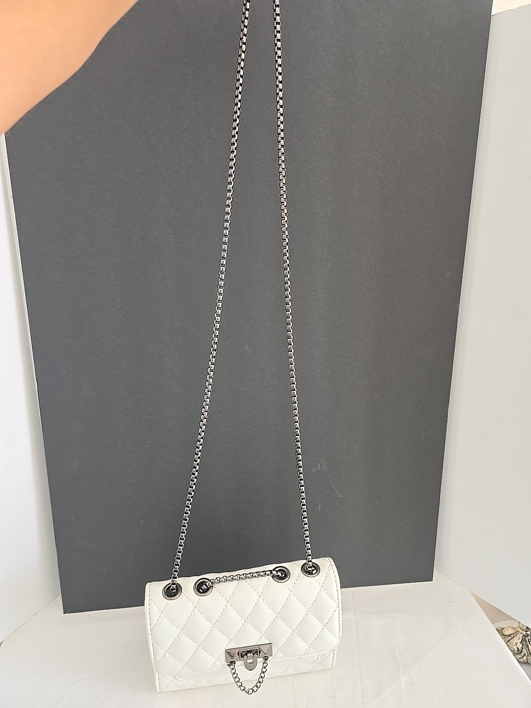 White Minimalist Fashion Quilt Diamond Lattice Square Bag Shoulder HandBag Purse