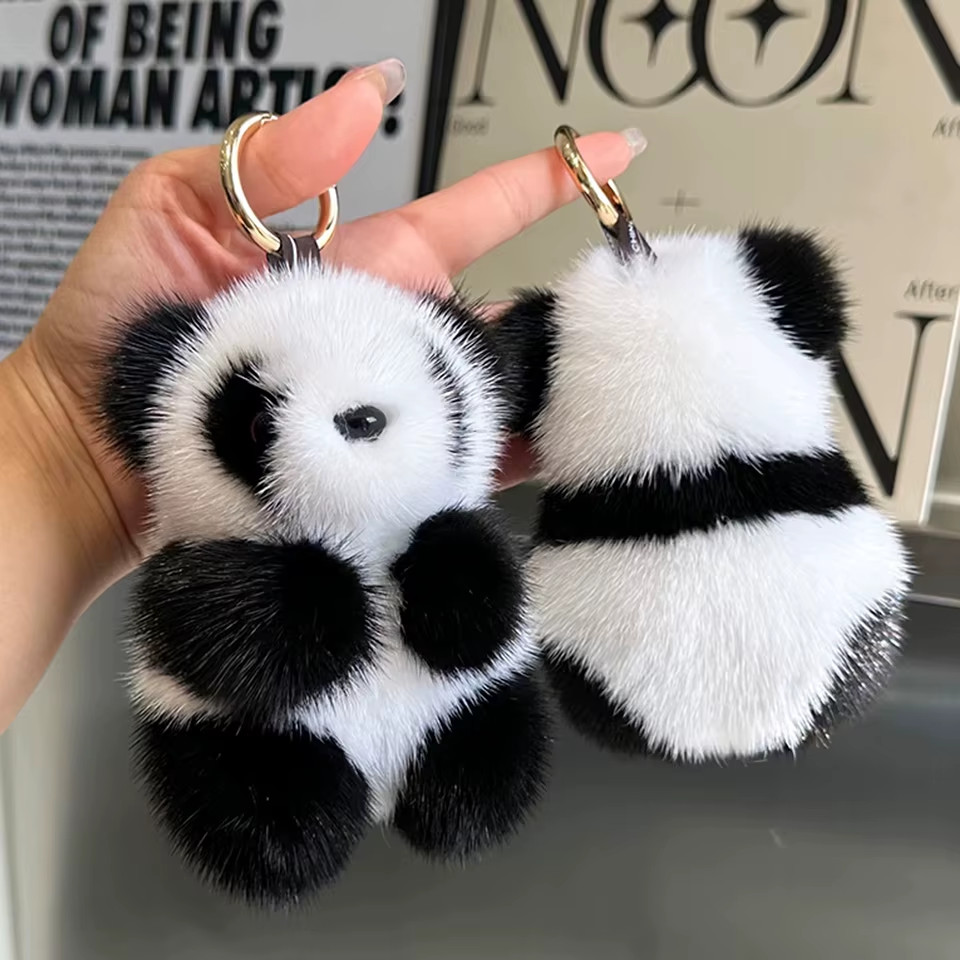 Cute Panda Plush Toy Keychain | Cartoon Bag Pendant & Car Key Charm