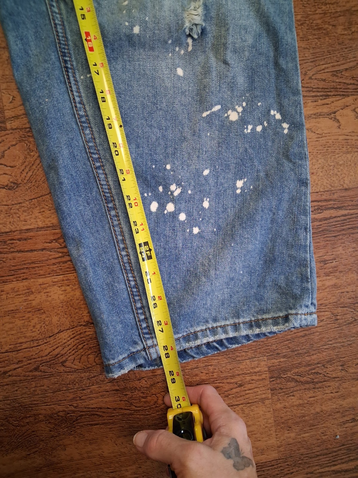 POL Baggy Fit Wide Leg Paint Splatter Cargo Pocket Jeans, Size Large
