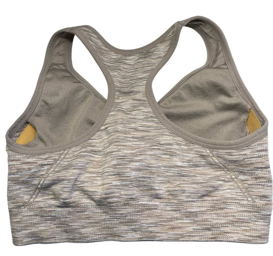 Avia Sports Bra Women Medium Beige Space Dye Front Zip Racerback Wireless Active