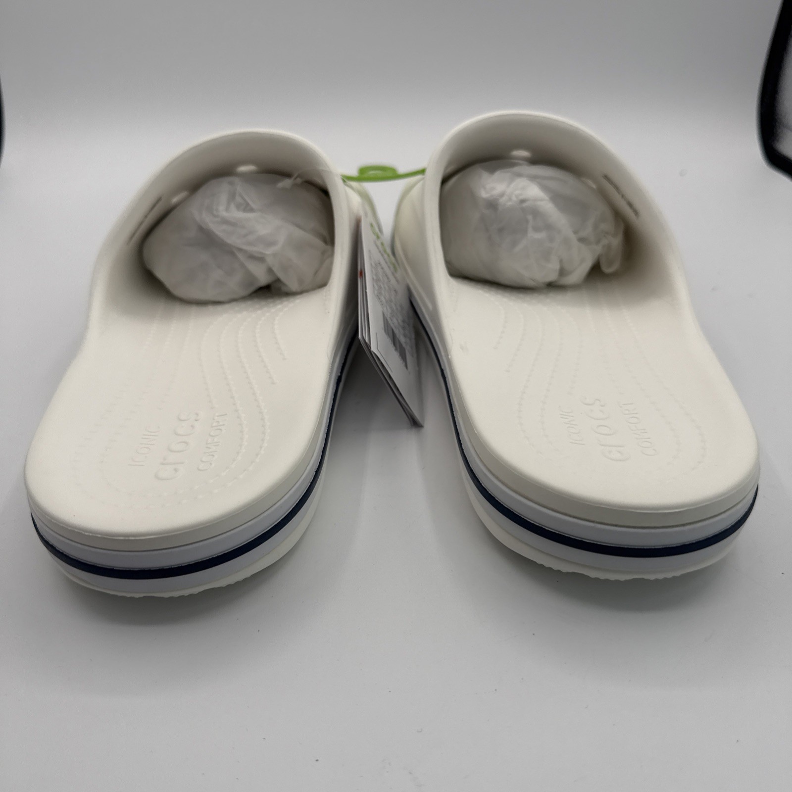 CROCS 205392-126 Unisex-Adults Bayaband Slides in White/Navy – M 8 / W 10
