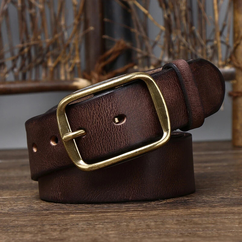 3.8CM Thick Cowhide Genuine Leather Belt Jeans Belt for Men Retro Strap Cintos