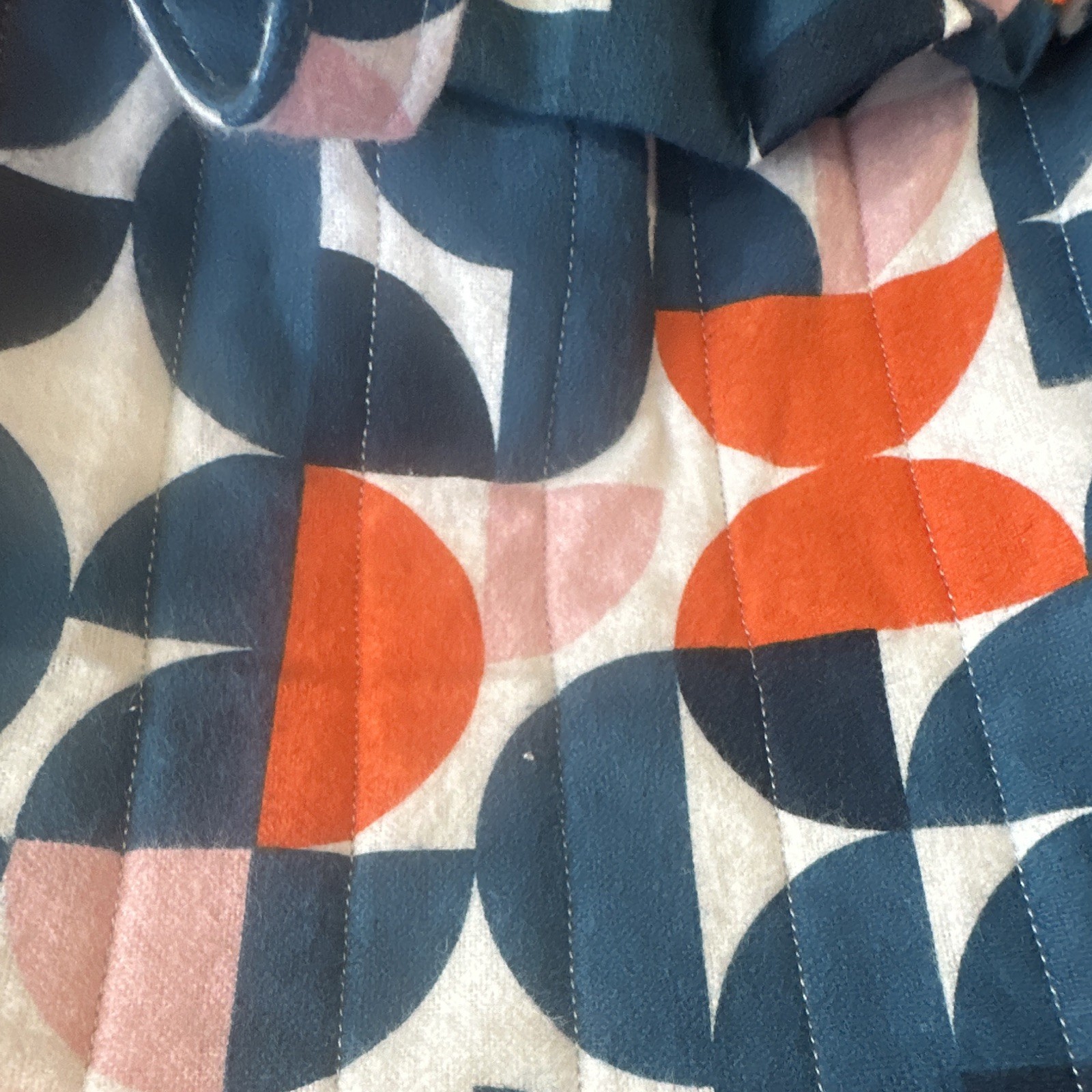 Quilted Blue Orange Pink Geometric Tote Bag, Double Handles handmade