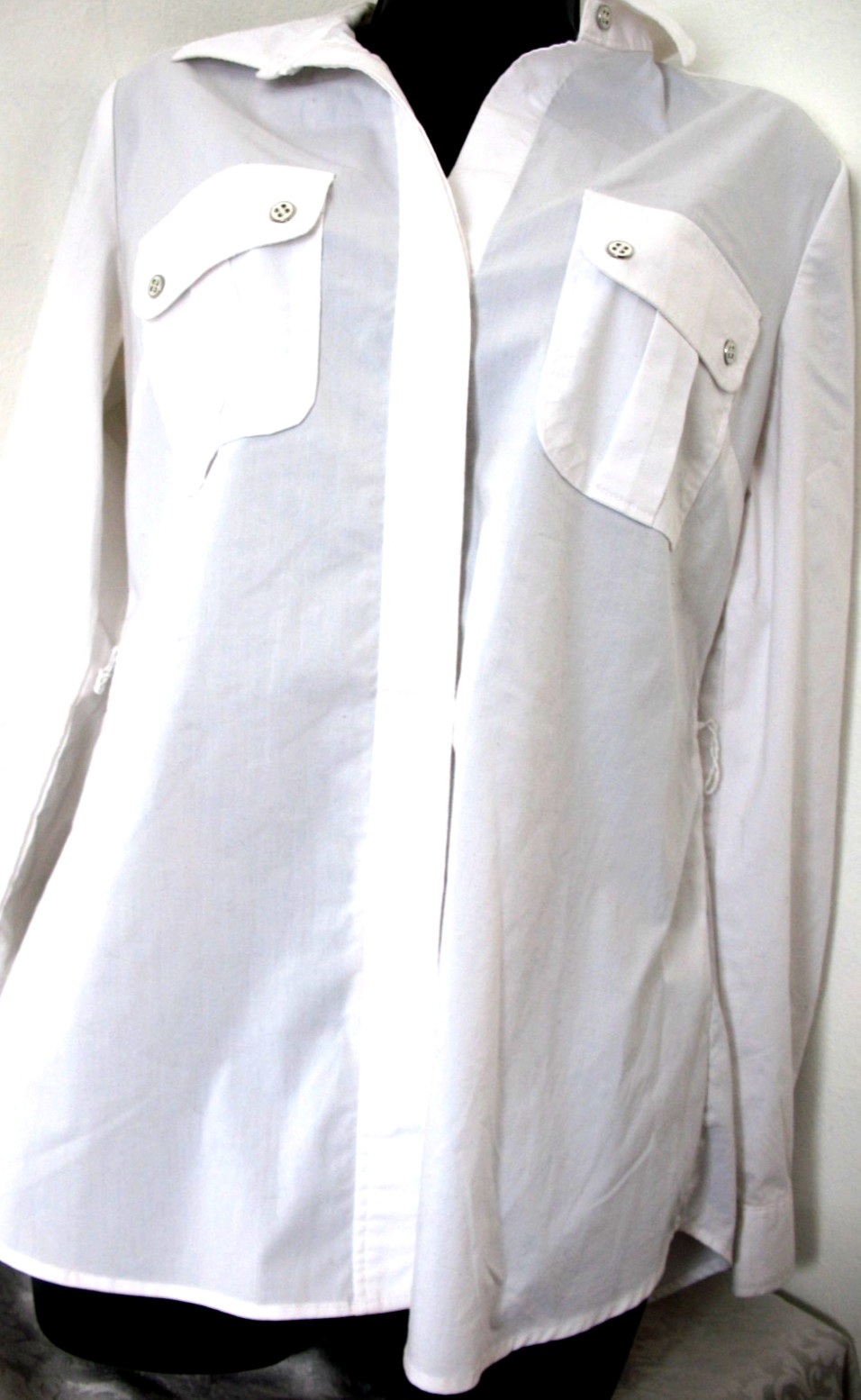 New York & Co. Blouse Western, White, Cotton, Polyester,Spandex, Medium.