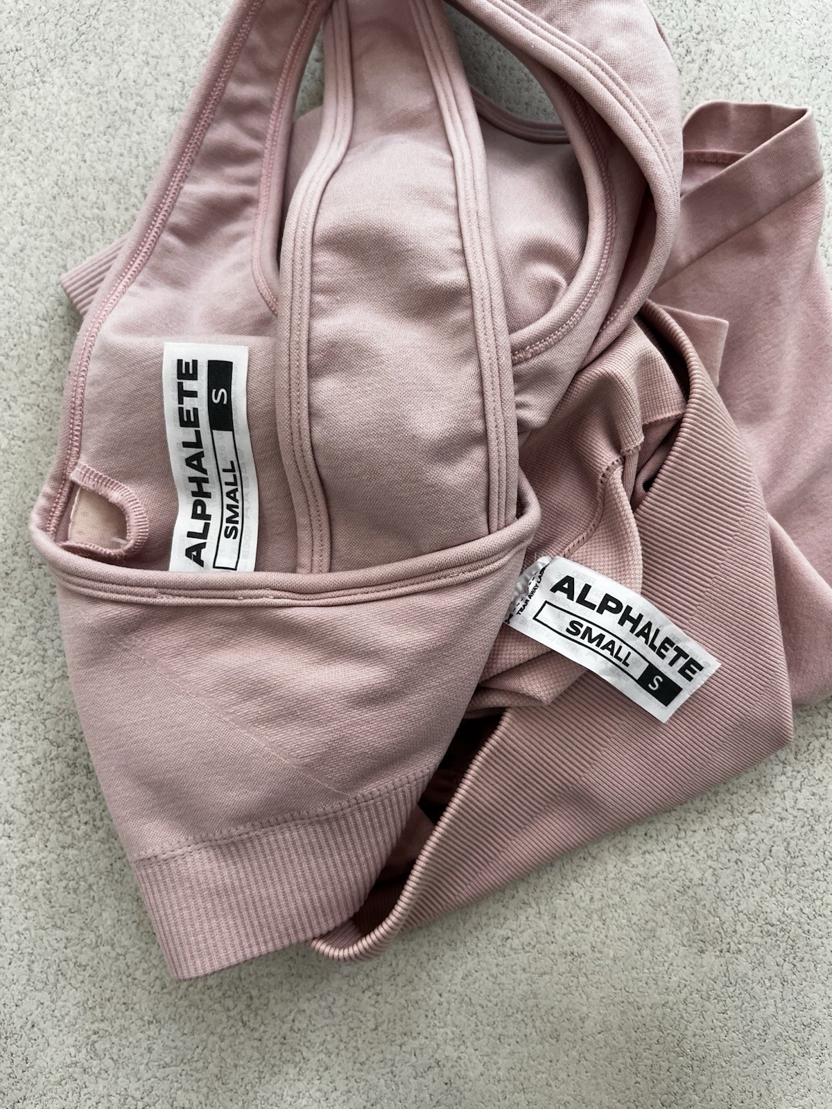 Alphalete Pink Seamless Stretch 2PC Set V-Neck Sports Bra & Shorts Size S