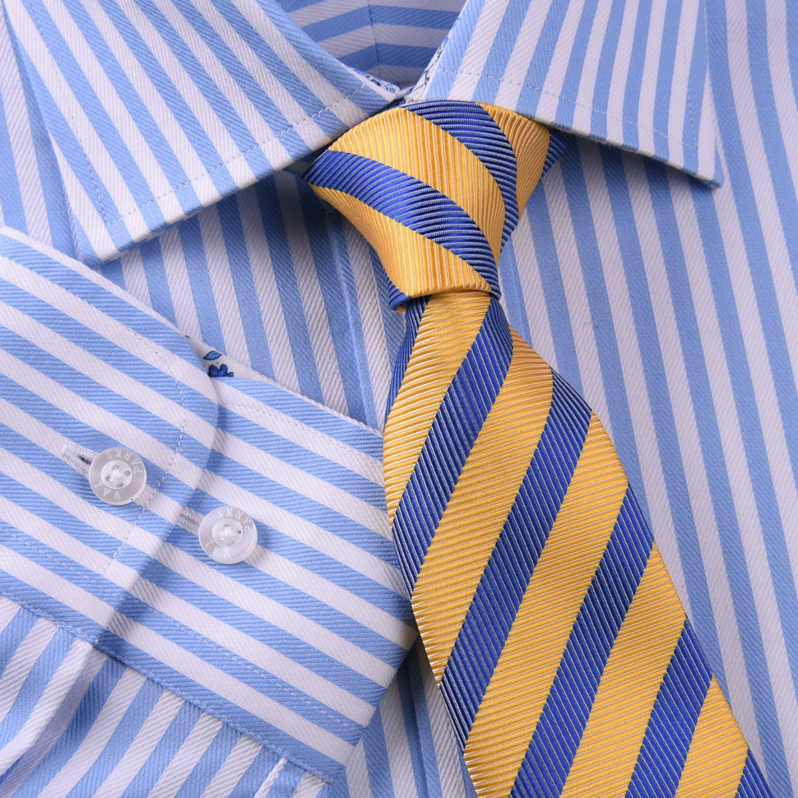 Mens Blue Formal & Business Dress Shirt Herringbone Twill Striped Floral Paisley
