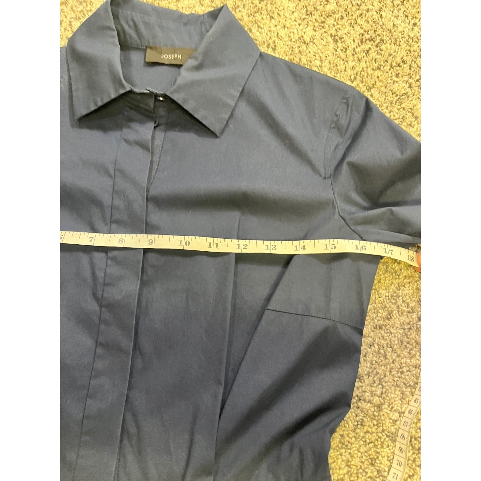 JOSEPH Poplin Midi Shirt Dress Womens 36 Small Navy Preppy Pleated Minimalist