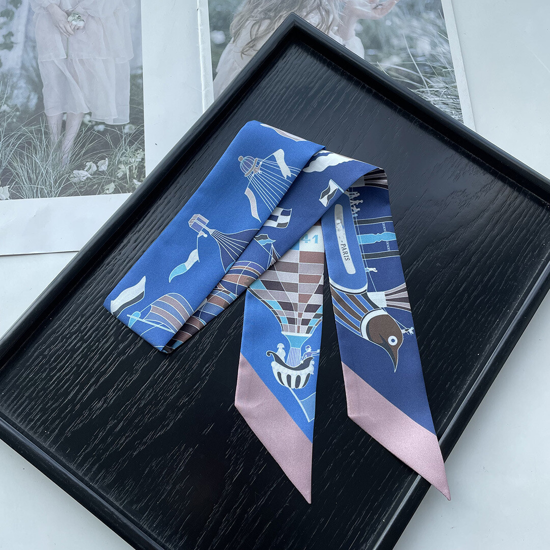 Quality 18 Momme Twill Silk Scarf Ribbon Balloon Print Necktie Headband 33″*2″