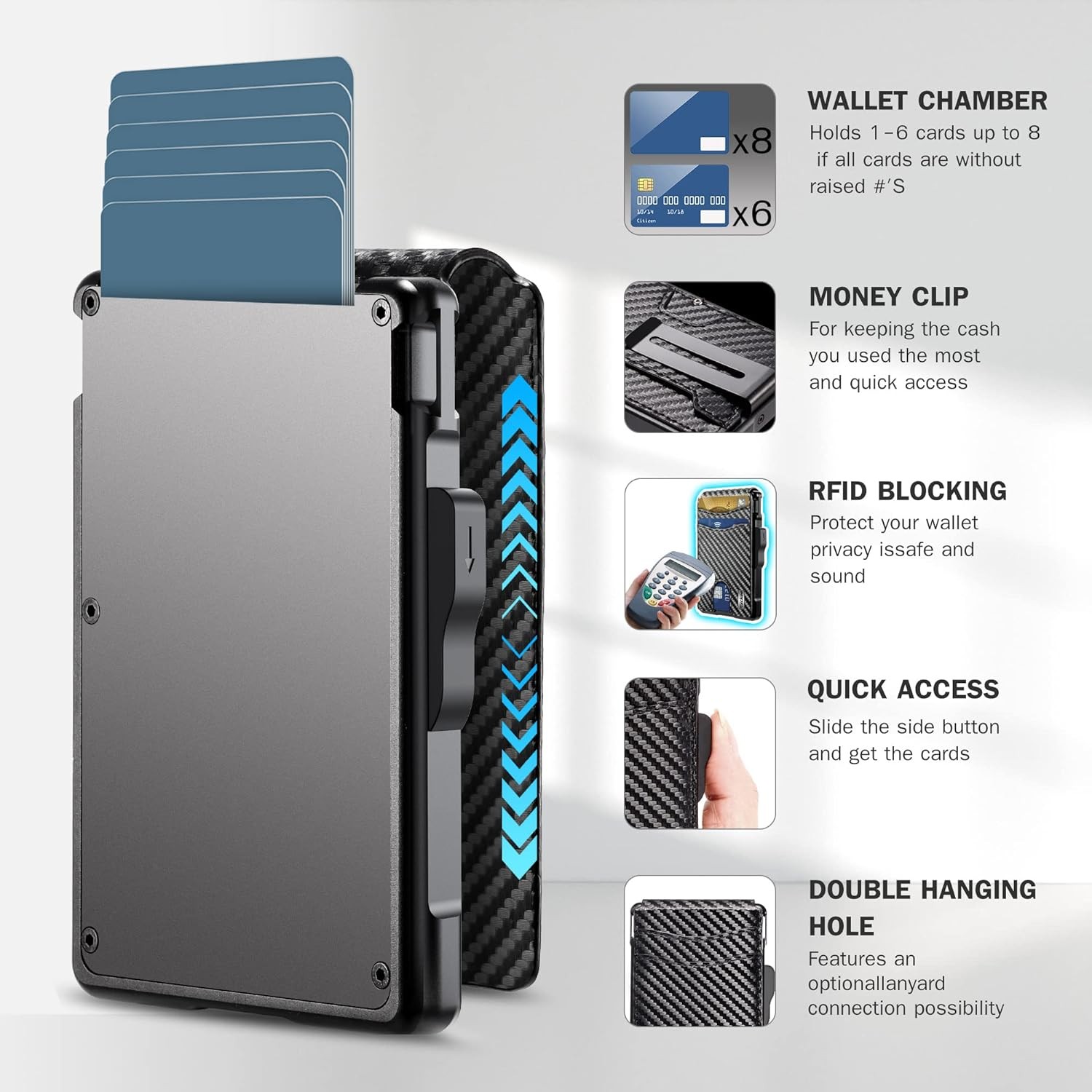 Slim Wallet with Money Clip & ID Window, RFID Blocking Smart Pop Up Card Wallet