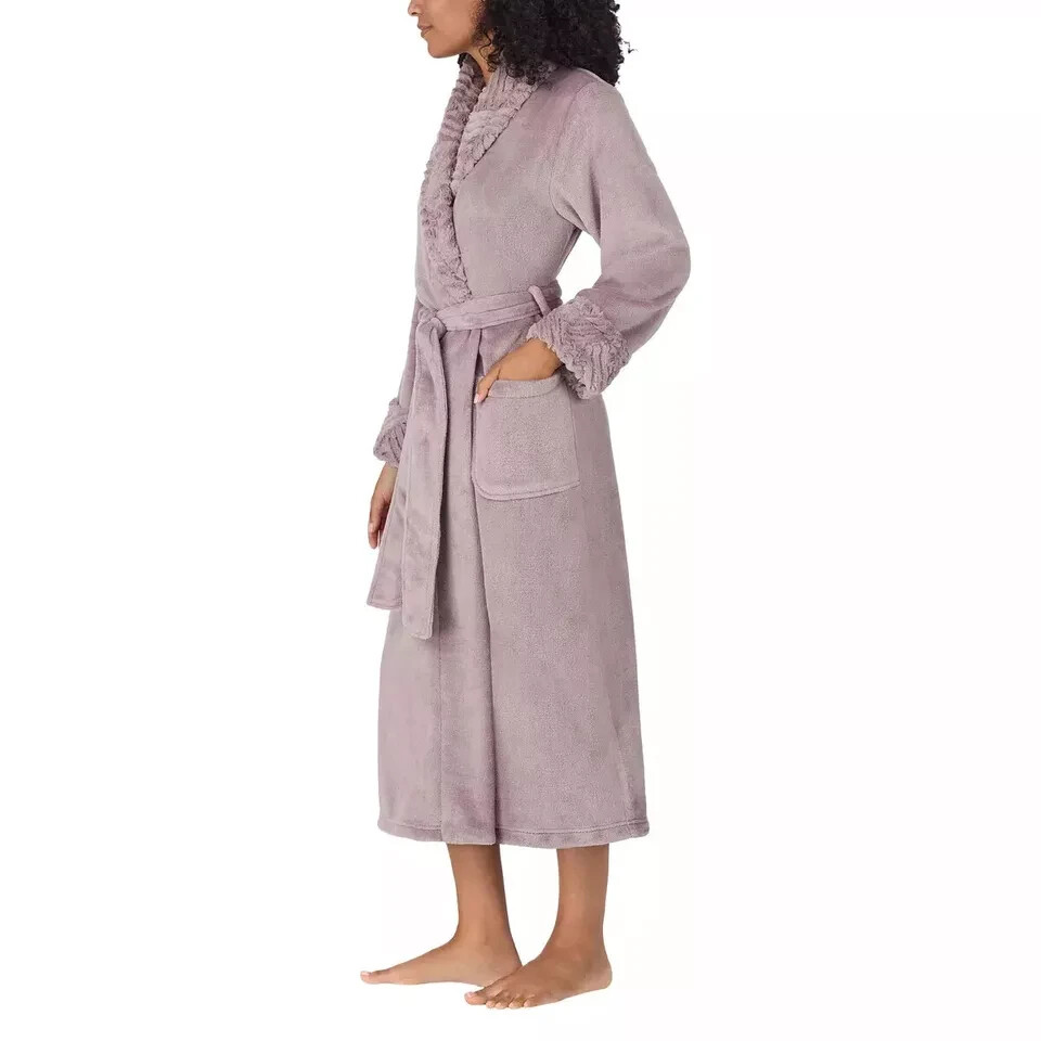 NEW Carole Hochman Plush Wrap Robe Midweight, Purple, Pockets, Size LARGE