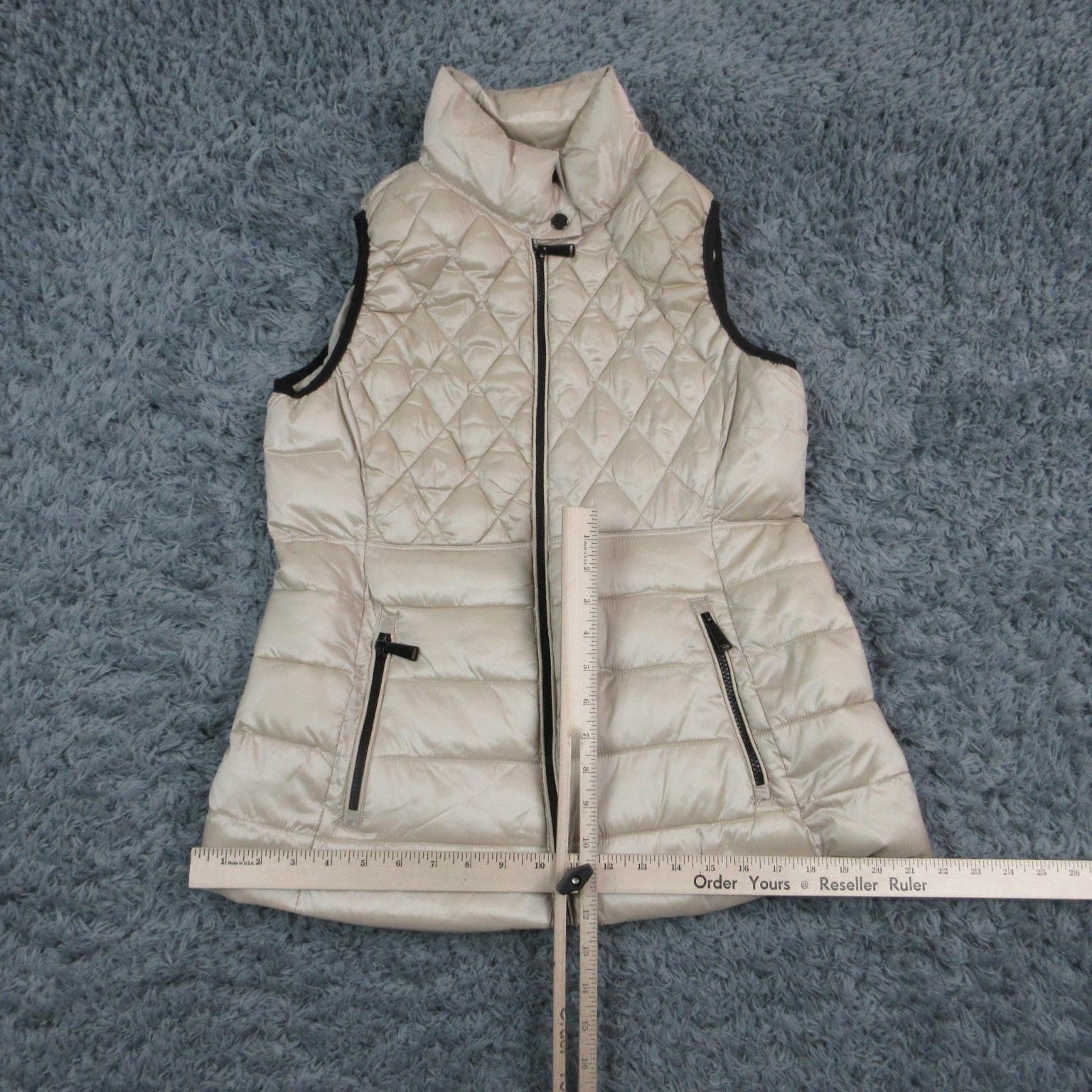 Philosophy Vest Womens M Beige Quilted Lined Insulated Pockets Zip Collared NWT