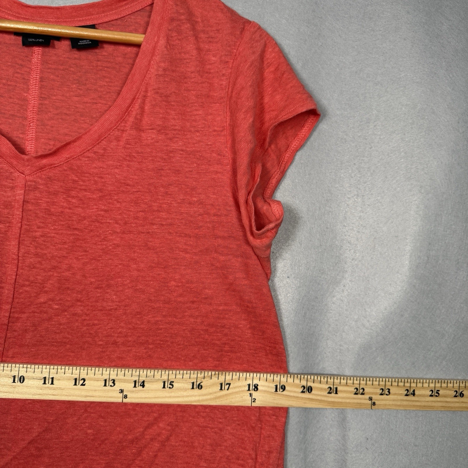 Tahari 100% Linen T-Shirt Coastal Beach Orange Short Sleeve Semi-Sheer Sz L