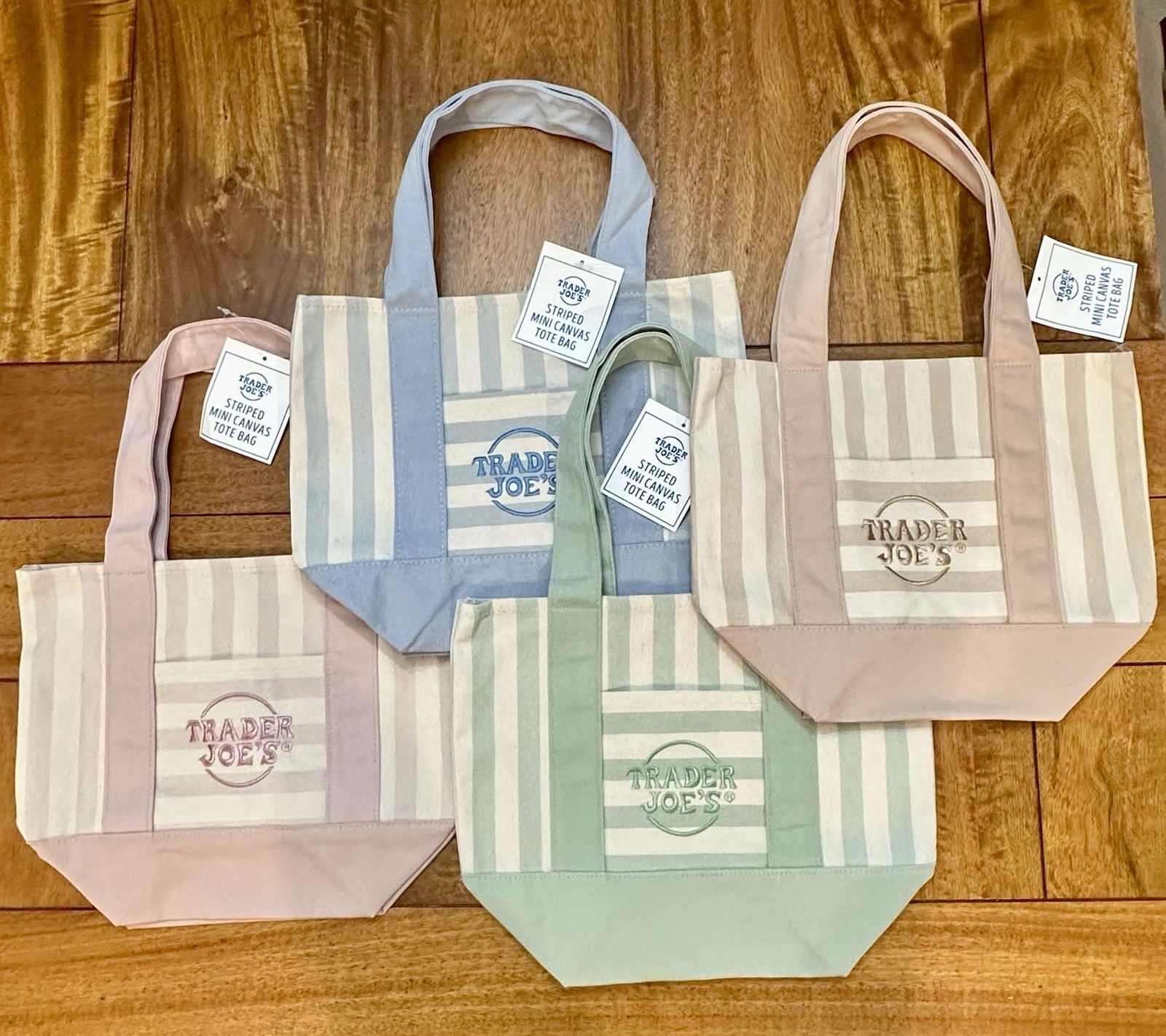 Trader Joes Limited Edition Striped Mini Tote Complete Collection Lot Of 4