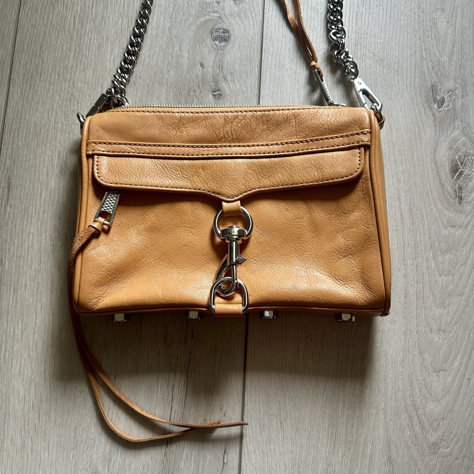 Rebecca Minkoff Mini M.A.C. crossbody bag in Light Camel Tan Soft leather