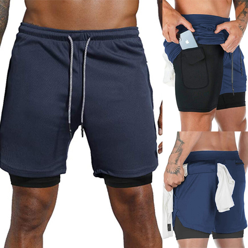 Men’s 2 in 1 Running Shorts Quick Dry Workout Athletic Outdoor Sports Gym Shorts