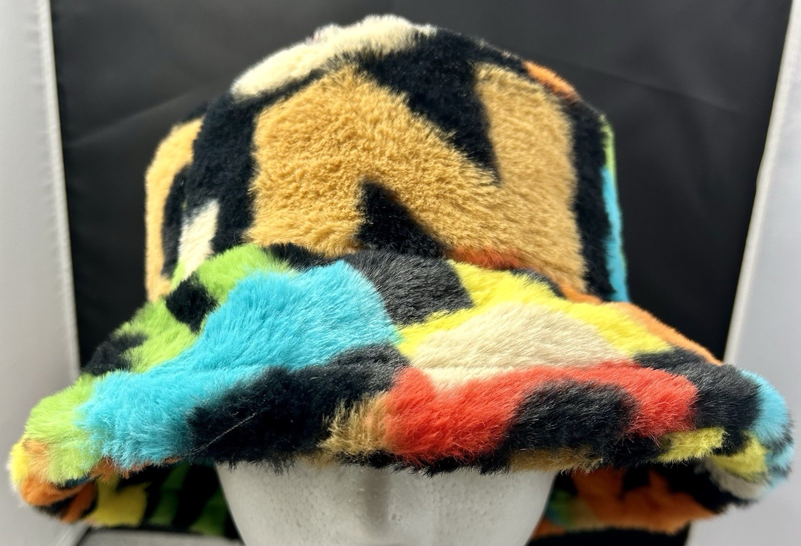 Purfanree Letter Print Faux Fur Bucket Hat Fuzzy Fluffy Winter Fisherman Cap