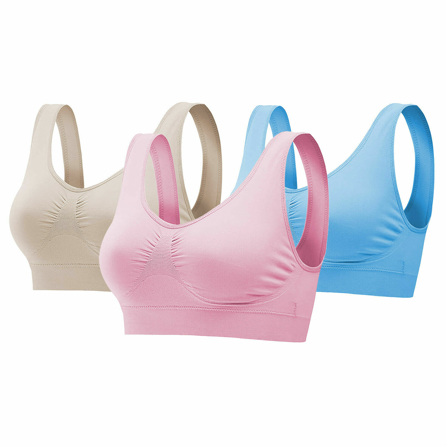 Sport Bras Seamless Wire-Free Light Support Tank Sports Yoga Sleep Bra 3 Pack US