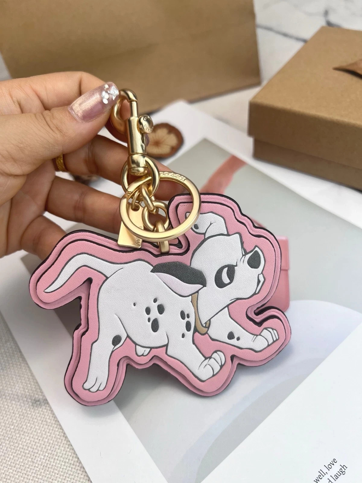 NWT Chalk/Pink Leather Bag Charm Keyring Fob