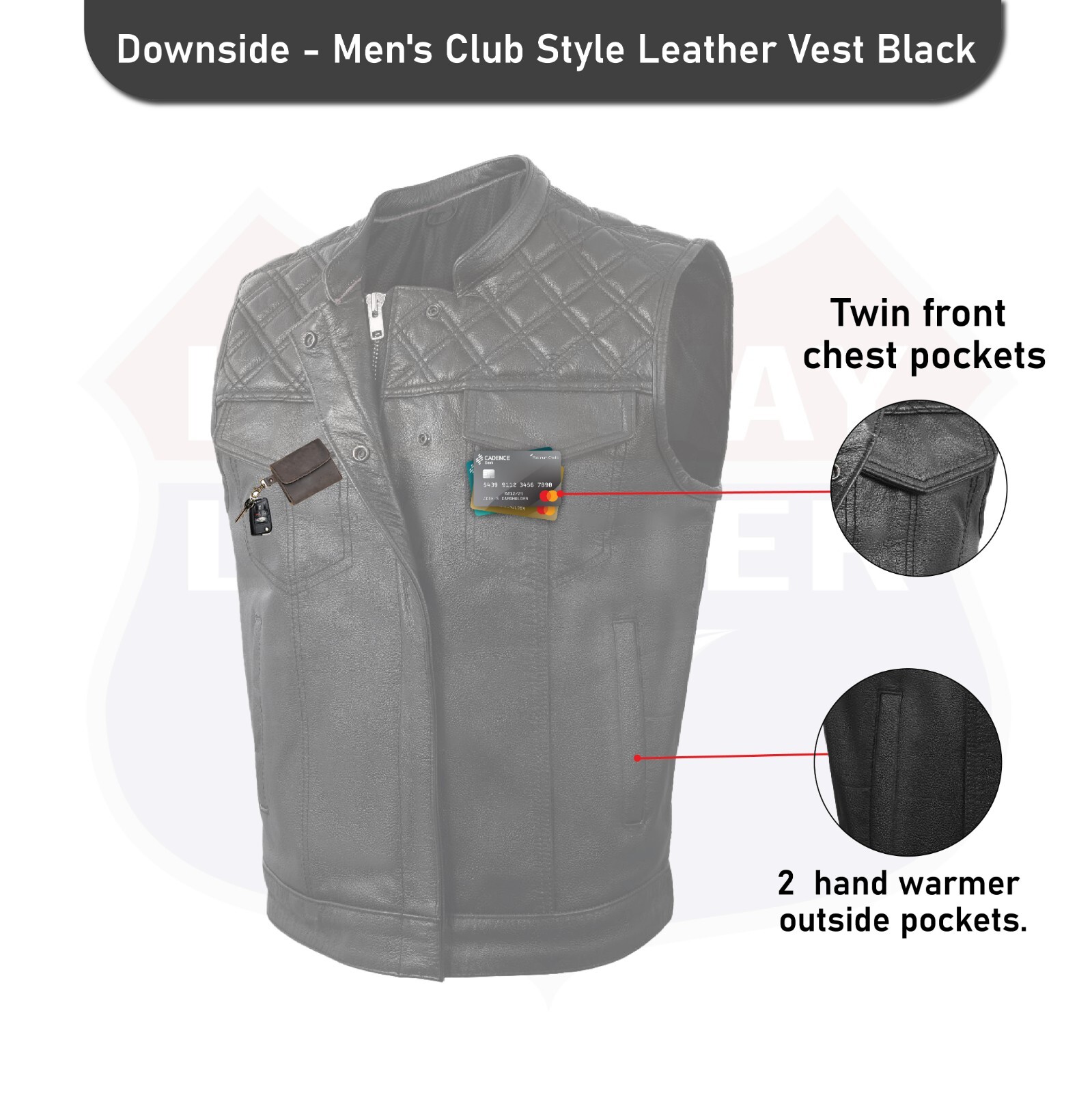 MEN BLACK CROSS STITCH VEST BUFFALO LEATHER HL11693SPT