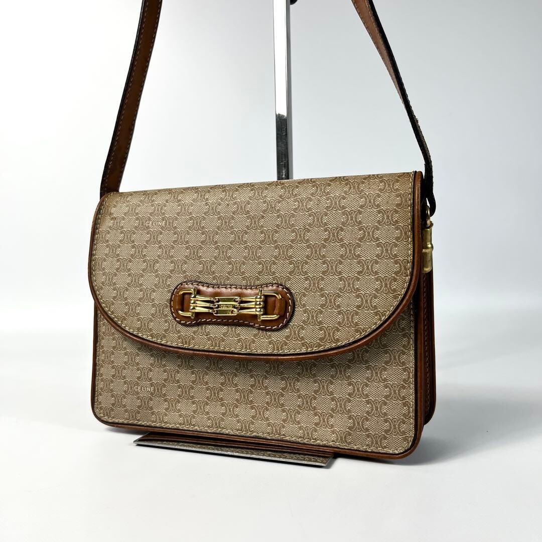 CELINE Shoulder bag Macadam Horsebit Beige Vintage Authentic From Japan