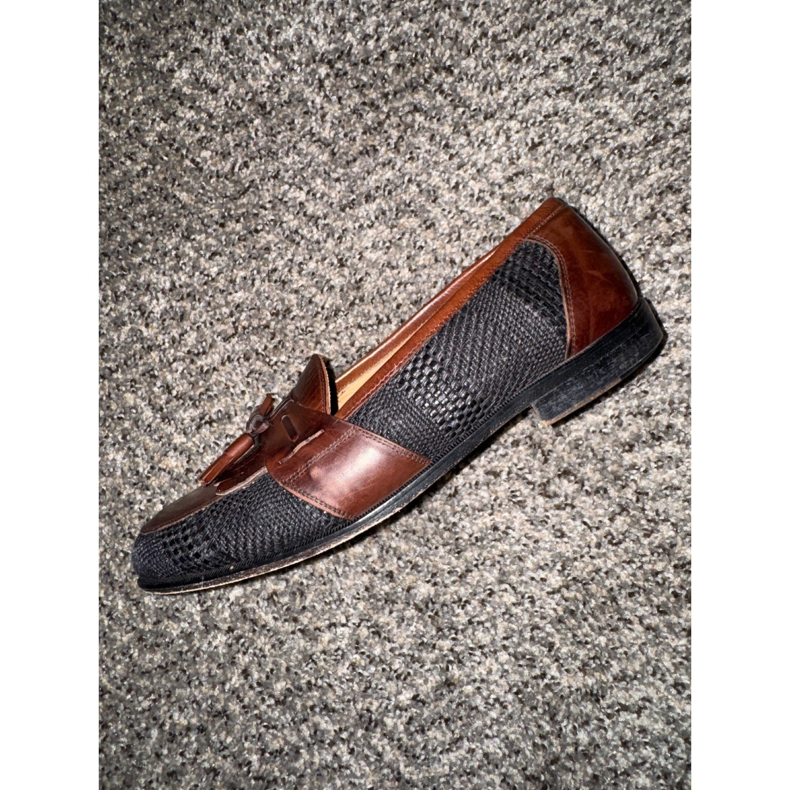 Johnston & Murphy Cellini Mens 9 M Brown Leather Black Woven Tassel Loafers