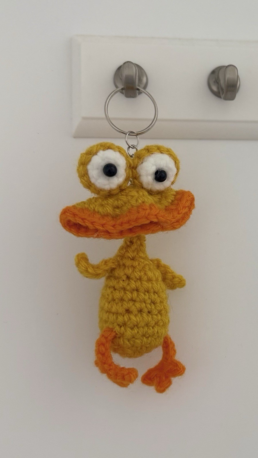 Handmade Crocheted Duck Key Chain Keyring Charm, Yellow Orange White Yarn