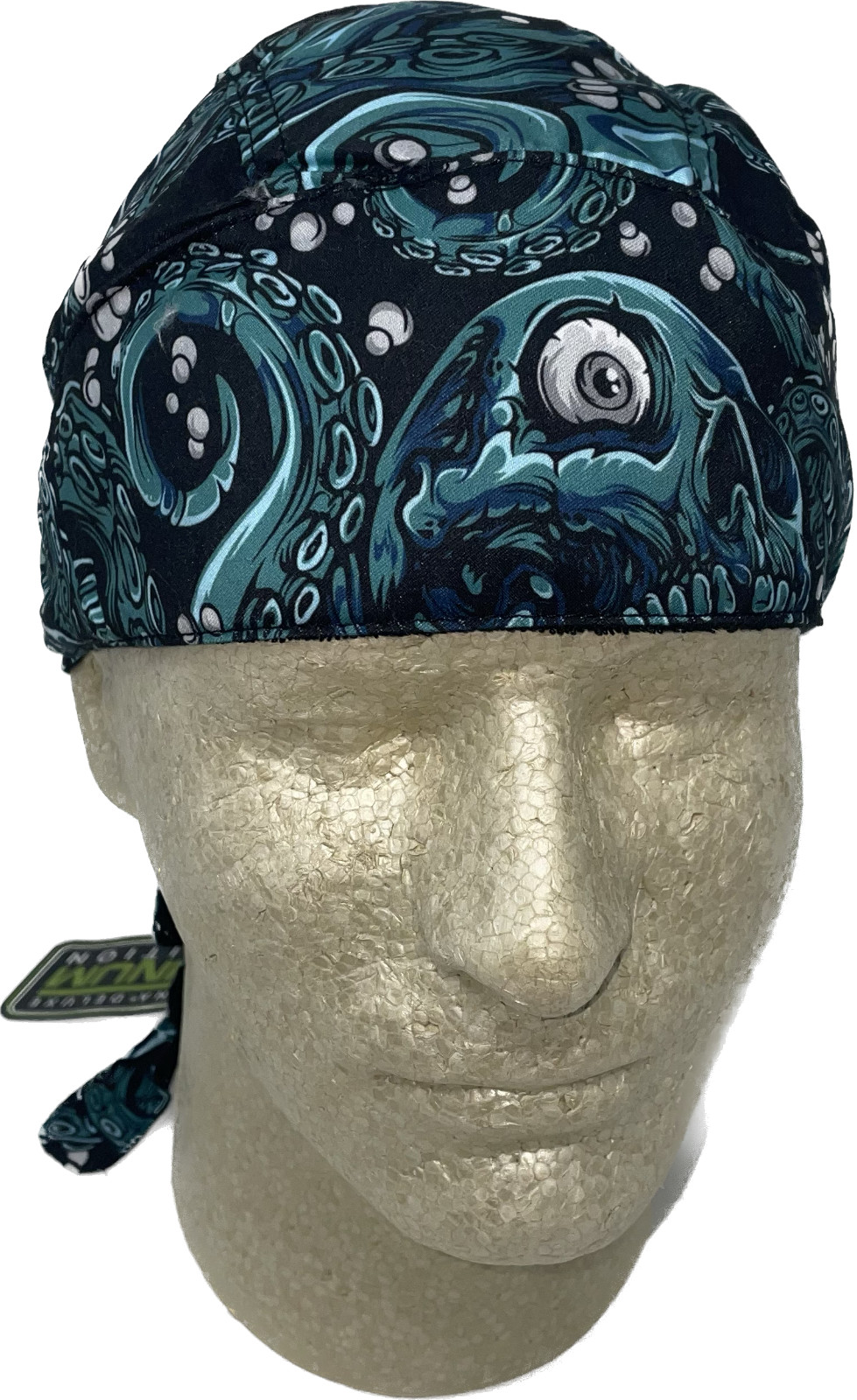 Platinum Durag Doo Rag Skull Cap Sweatband Biker Da Kraken Teal Blue Black White