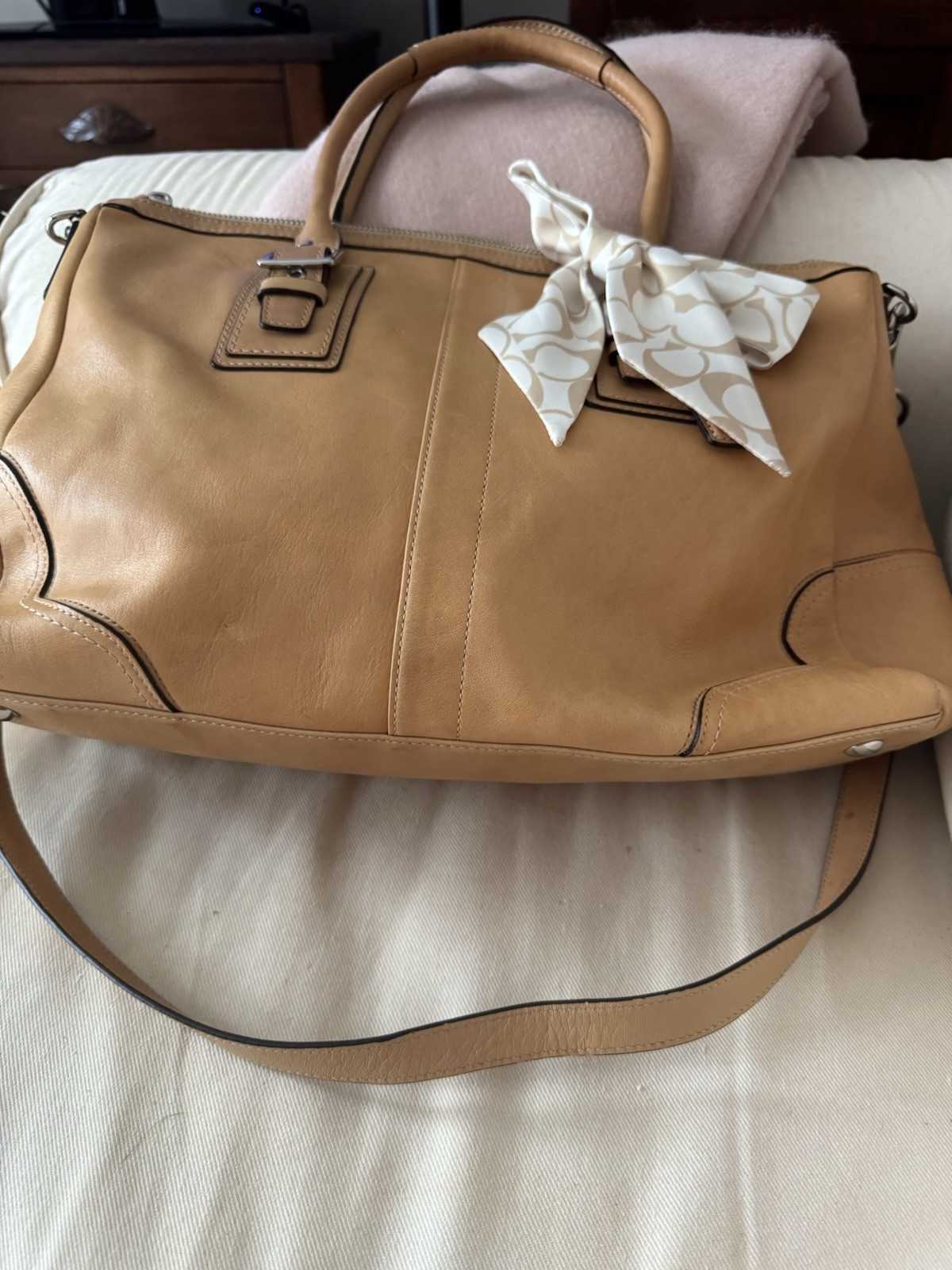 Coach Large Leather Tote Bag with Scarf