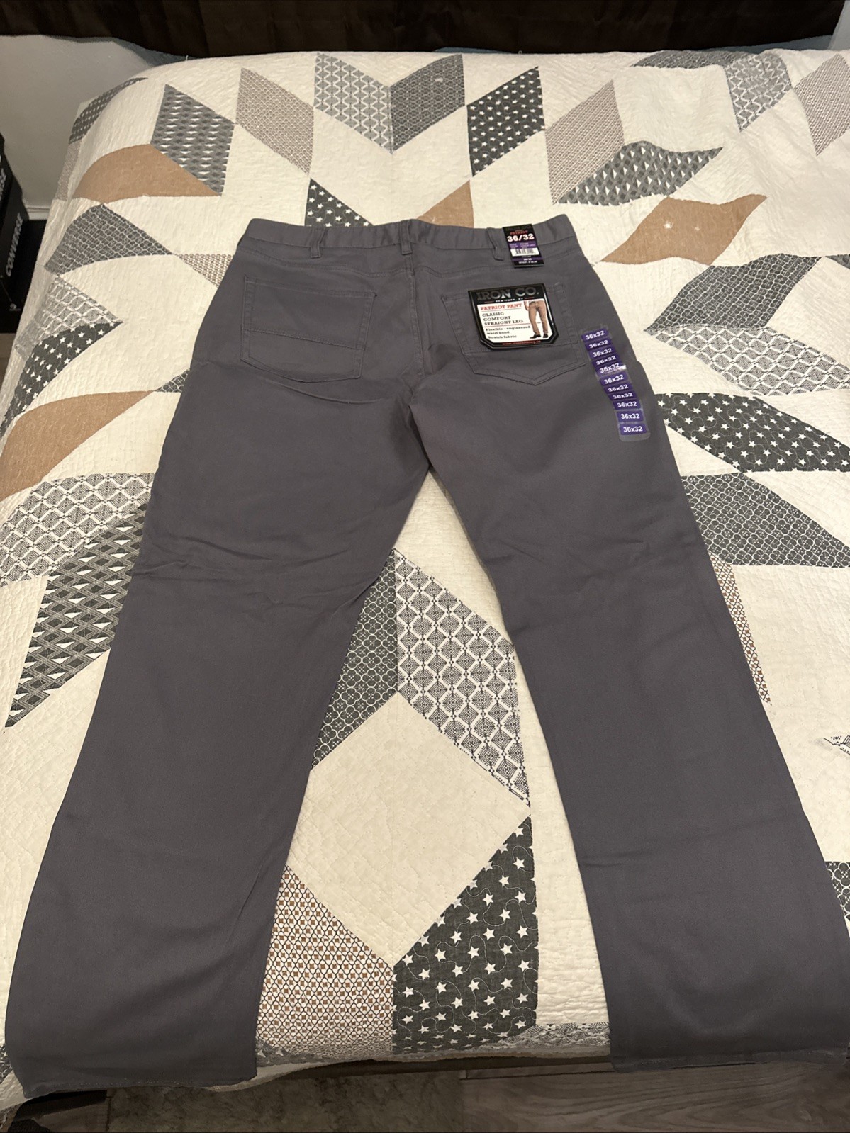 IRON CO MENS CLASSIC STRETCH PATRIOT 5 POCKET PANTS STRAIGHT LEG GRAY 36×32