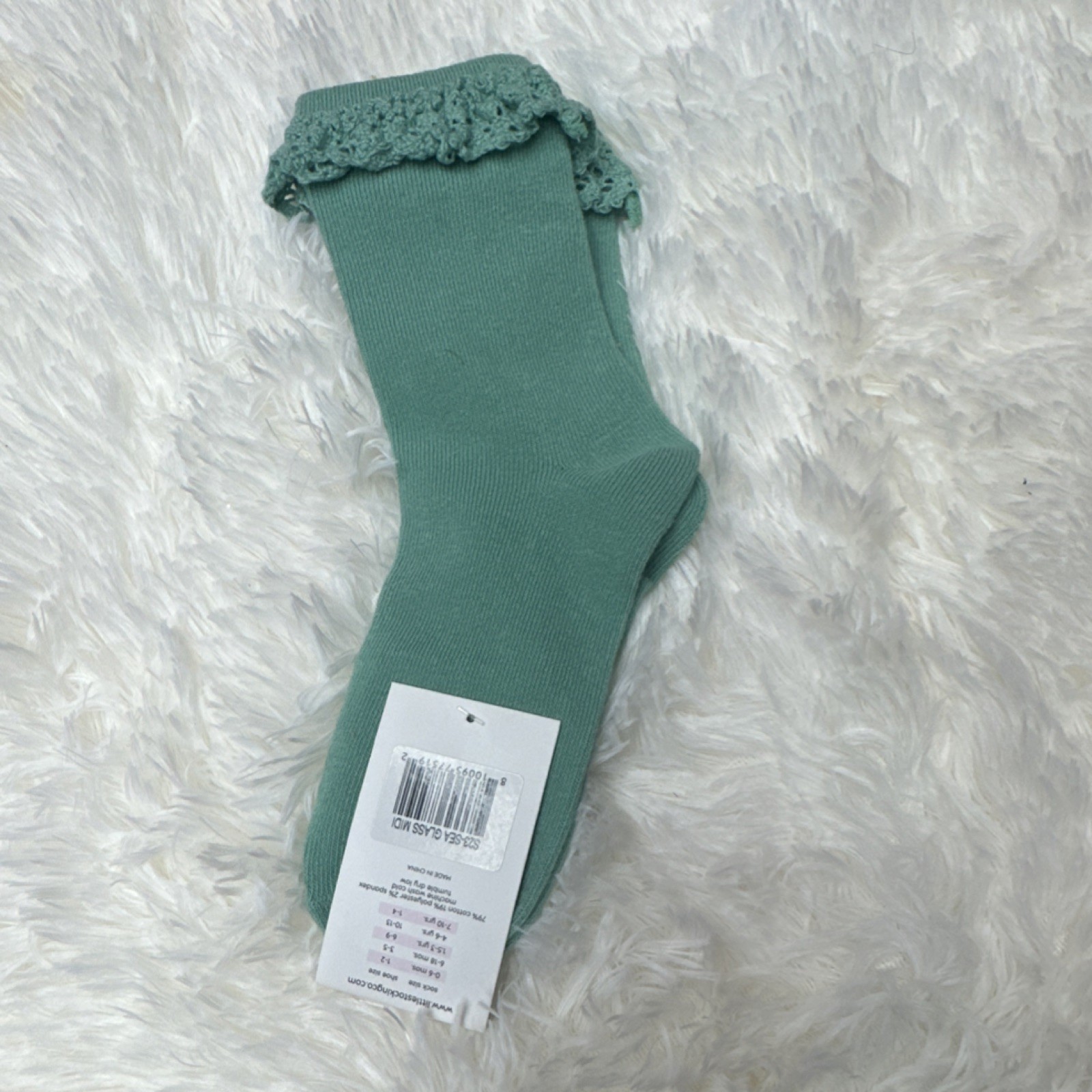 Little Stocking Co. Girls Lace Mid Calf Dress Socks Green 7-10Y 1 Pair