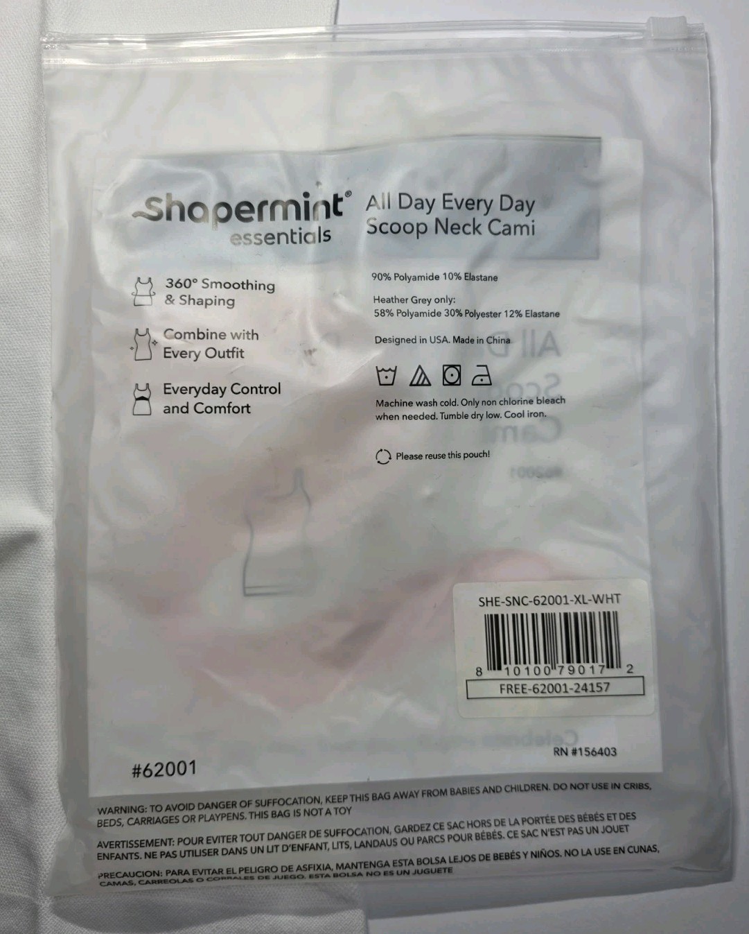 Shapermint Women’s All Day Every Day Scoop Neck Cami X-Large White New