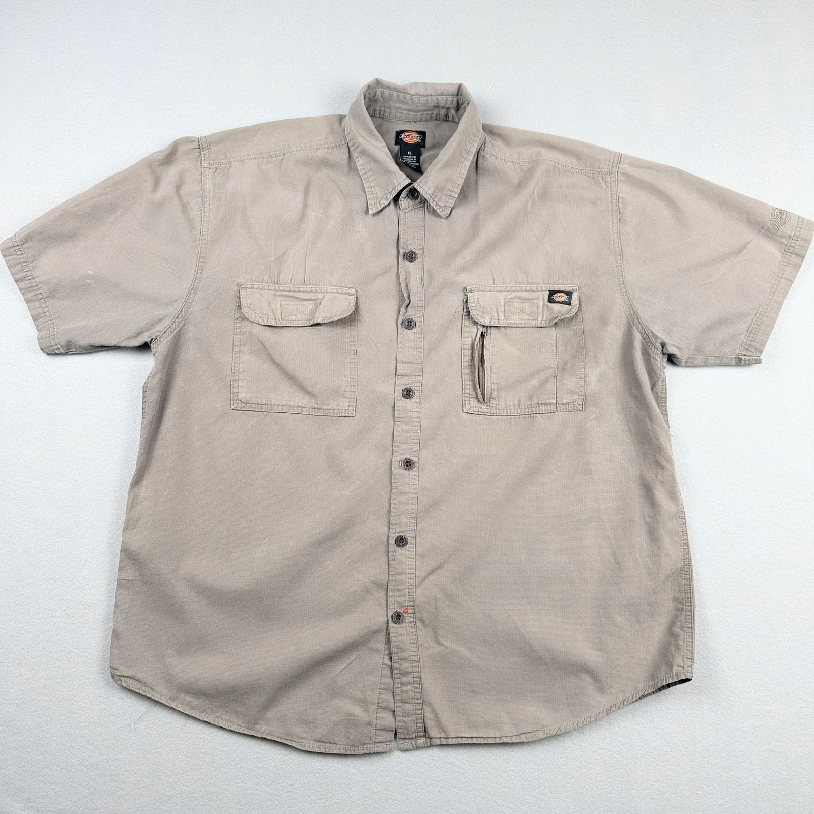 100% Cotton Dickies Ripstop Work Shirt Mens XL Khaki Tan Short Sleeve Utility