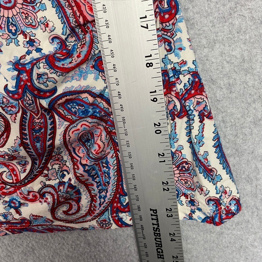 Talbots Top Womens PP Red Blue Paisley Ruched Side Short Sleeve Boho Career