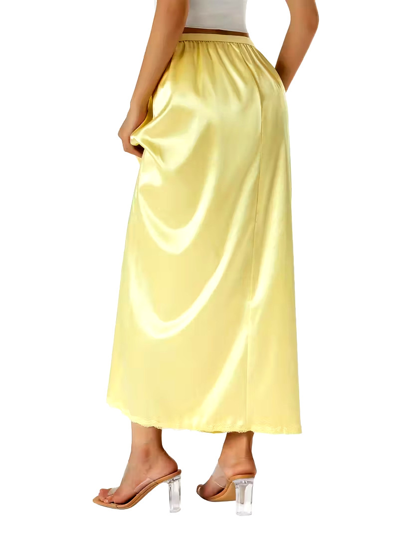 New Gorgeous Feminine Yellow Satin Lace Hem Long Half Slip Plus 2X NEW