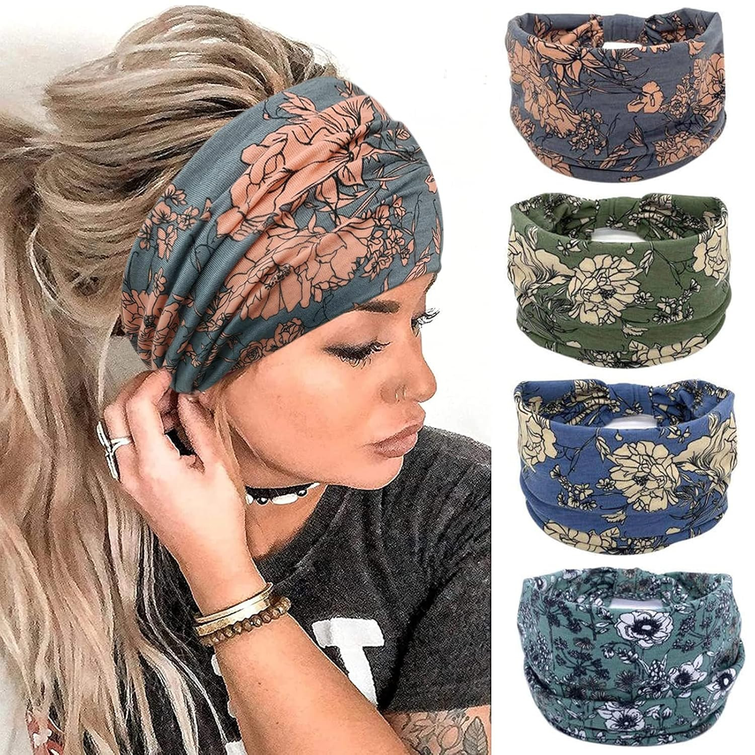 Wide Boho Headbands for Women Fashion Knotted Headband Yoga Workout Hair Accesso