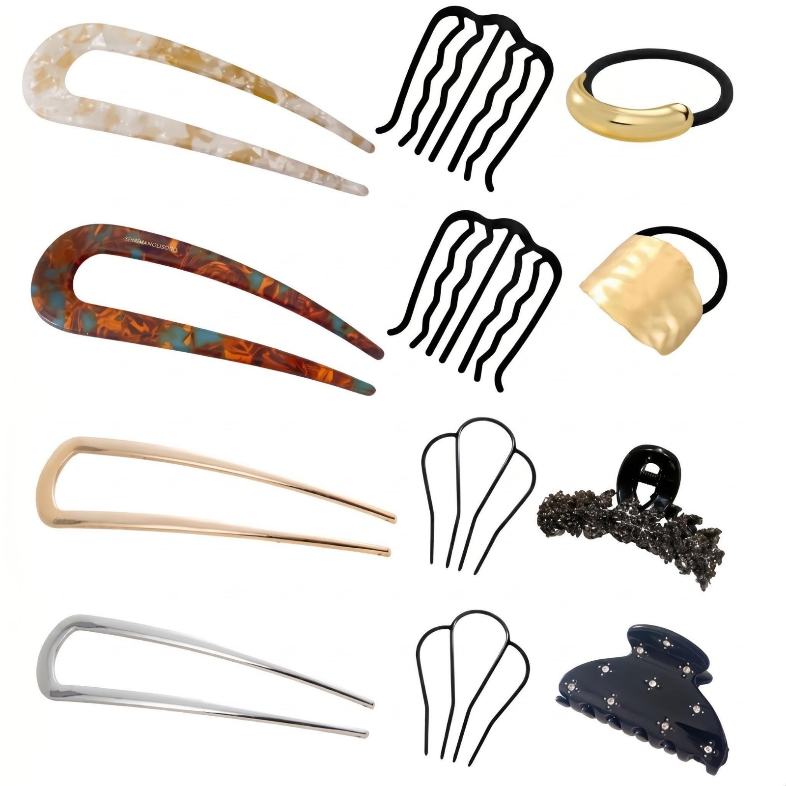 12 PCS U-Shaped French Hair Pins, Metal Side Combs for Updos & Ponytails, Elegan